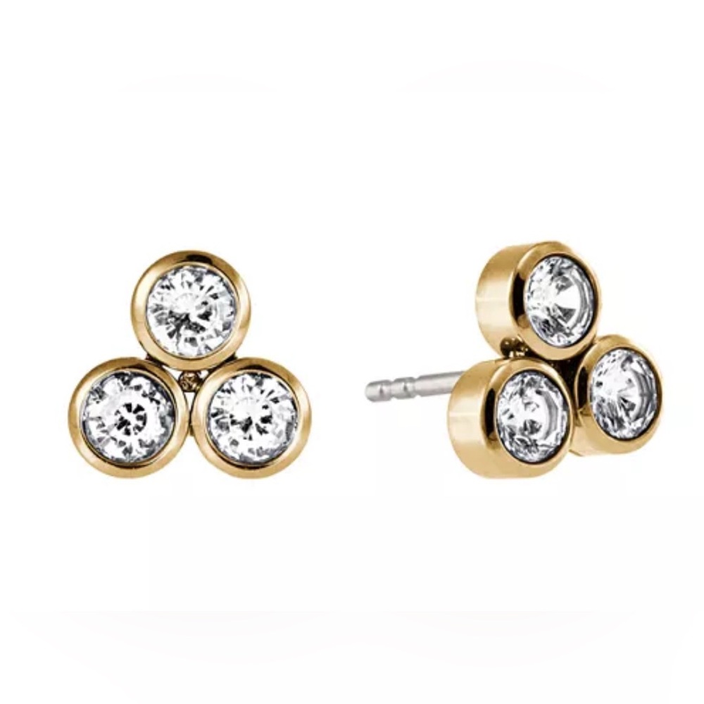 ROSE GOLD Michael Kors round cut CZ triple stone earrings